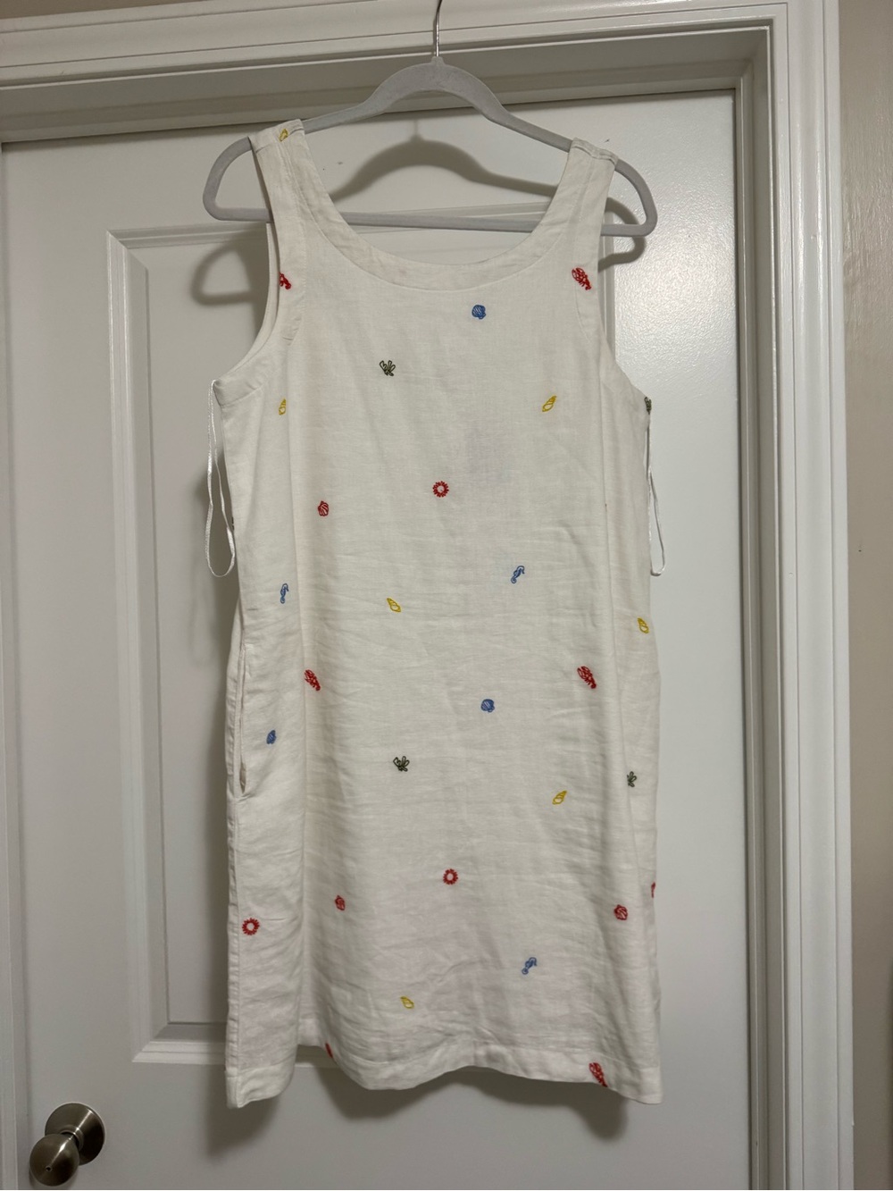 White Embroidered Linen Shift Dress